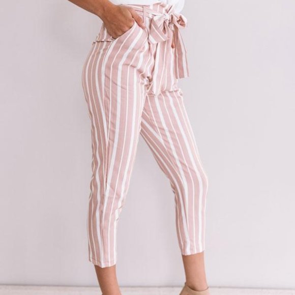 Impressions 'One And Only' Stripe Paperbag Ankle Pants NWOT! - Size S - Picture 8 of 16
